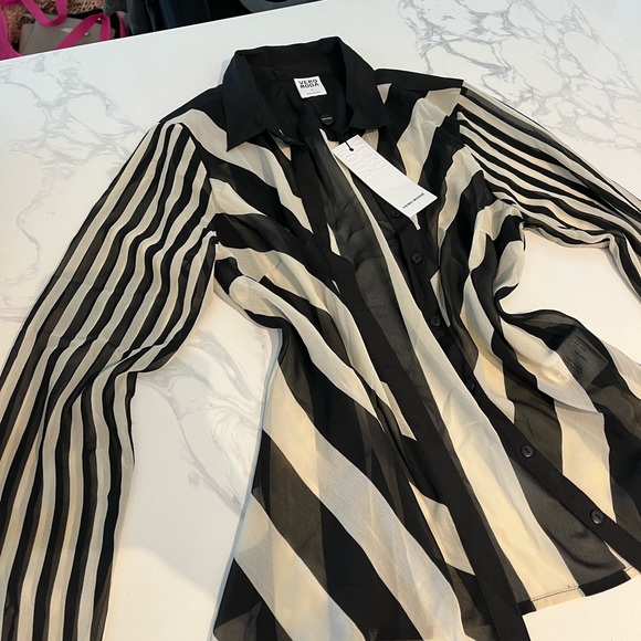 Vero Moda black and white Striped Button Up Shirt Blouse - brand new - Picture 2 of 8